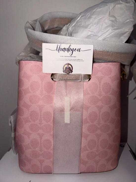 Coach Pink Signature Bucket Shoulder Bag with Gold-Tone Accents - Picture 4 of 6